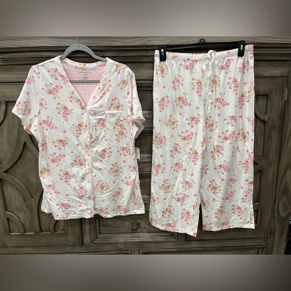 croft & barrow White Pajama Set with Pink Floral Print